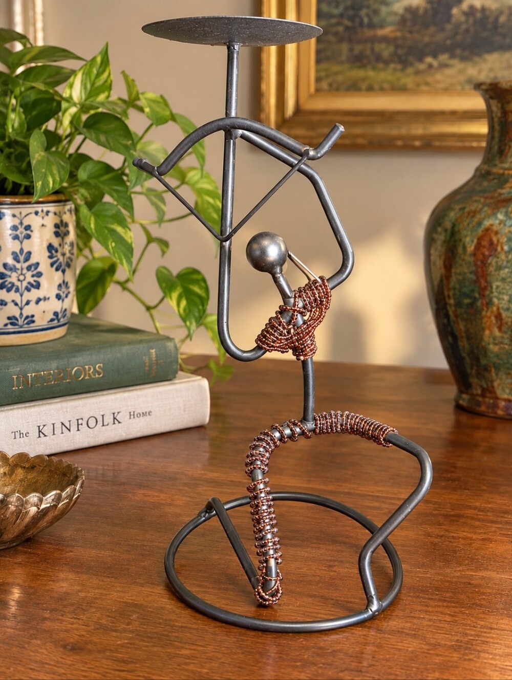 Laurids Lomberg Inspired Wire Archer Sculpture Copper Beadwork Unmarked Folk Art